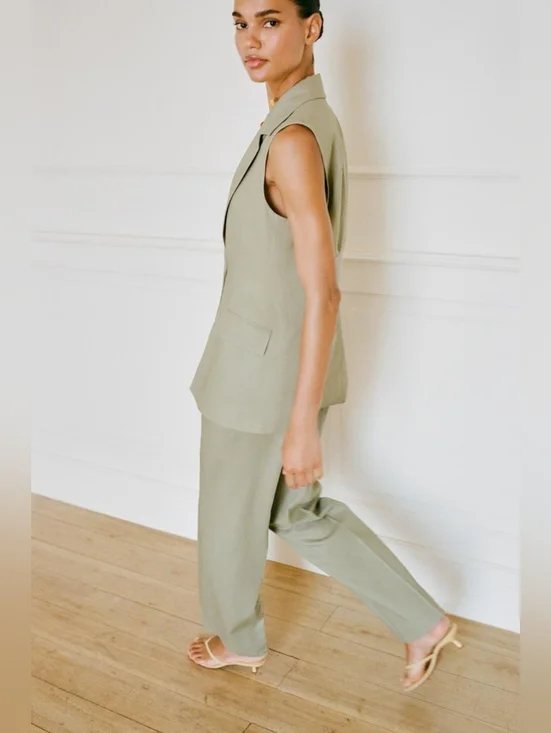 LINEN LONG VEST WITH STRAIGHT LEG LINEN PANTS SIZE XS/S - Picture 6 of 13